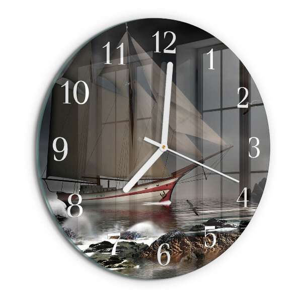 Round wall clock Sailboat