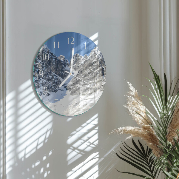 Round wall clock Mountains Winter