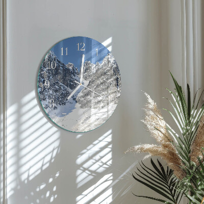 Round wall clock Mountains Winter