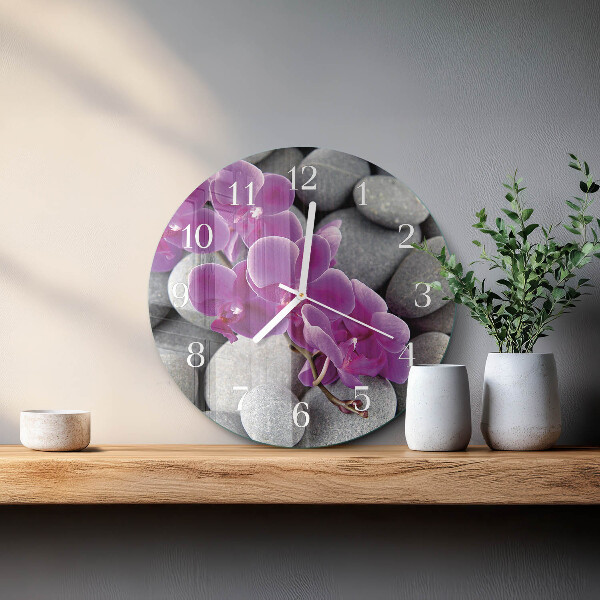 Round wall clock Orchid Stones