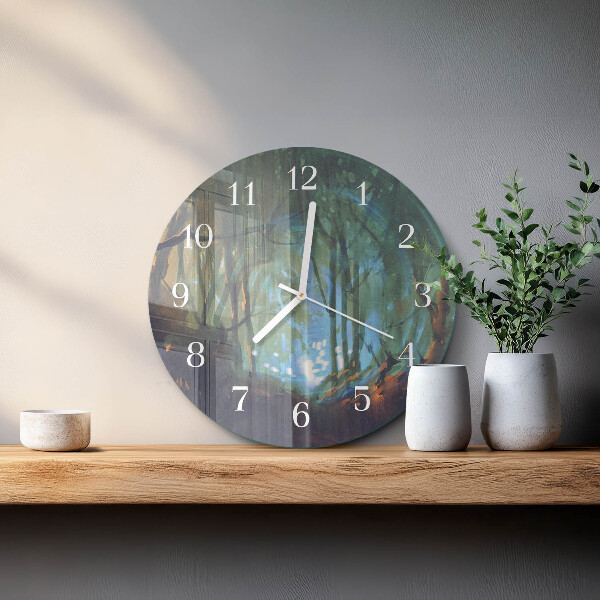 Round wall clock Mystical forest