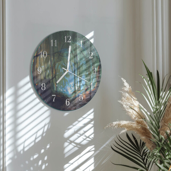 Round wall clock Mystical forest