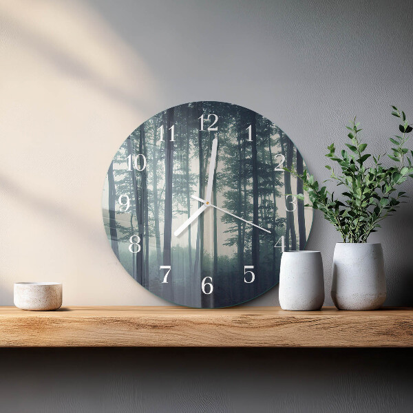 Round wall clock Foggy forest