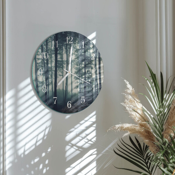 Round wall clock Foggy forest