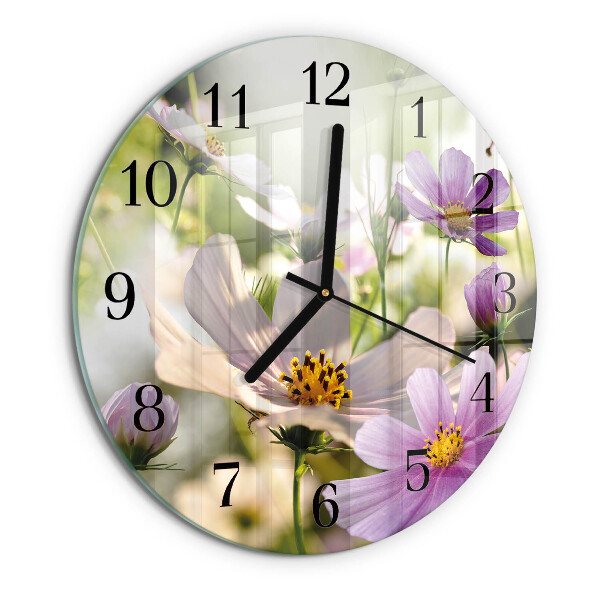 Round wall clock Cosmos Flowers