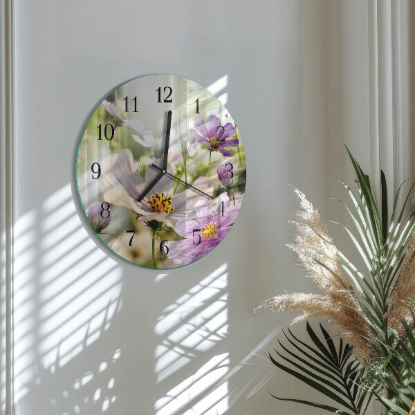 Round wall clock Cosmos Flowers