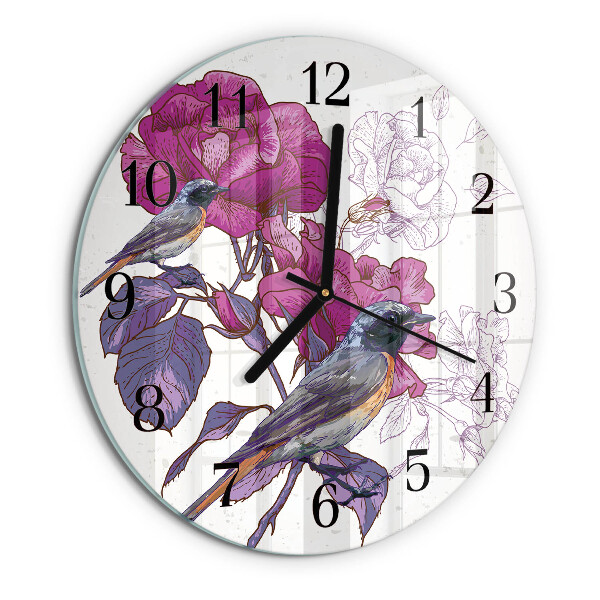 Round wall clock Birds Flowers