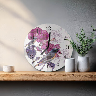 Round wall clock Birds Flowers