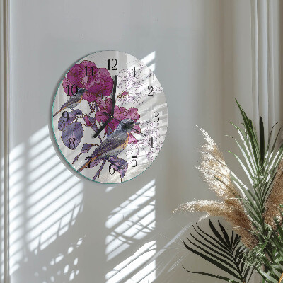 Round wall clock Birds Flowers