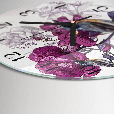 Round wall clock Birds Flowers