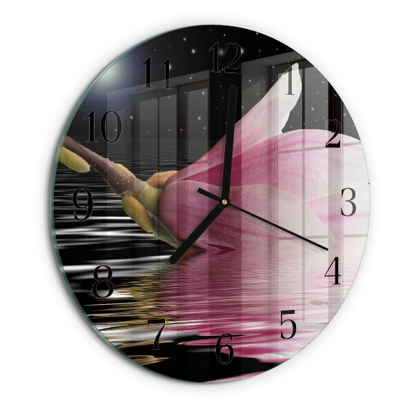 Round wall clock Magnolia Flower