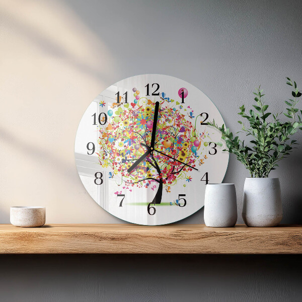 Round wall clock Colorful Tree