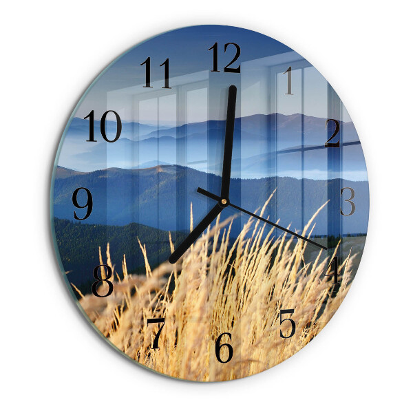 Round wall clock Mountains Grass