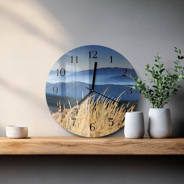 Round wall clock Mountains Grass
