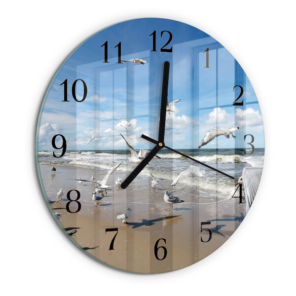 Round wall clock Seagulls on the Beach