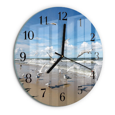 Round wall clock Seagulls on the Beach