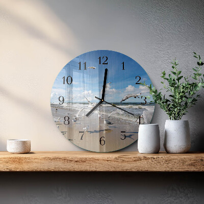 Round wall clock Seagulls on the Beach