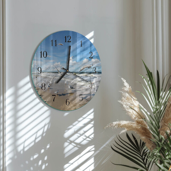 Round wall clock Seagulls on the Beach