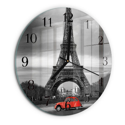 Round wall clock Eiffel Tower car