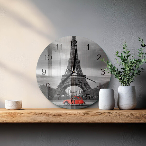 Round wall clock Eiffel Tower car