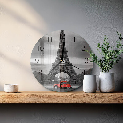 Round wall clock Eiffel Tower car
