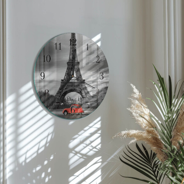 Round wall clock Eiffel Tower car