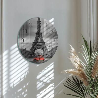 Round wall clock Eiffel Tower car