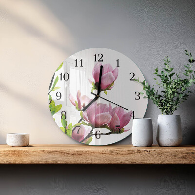 Round wall clock Magnolia Flower