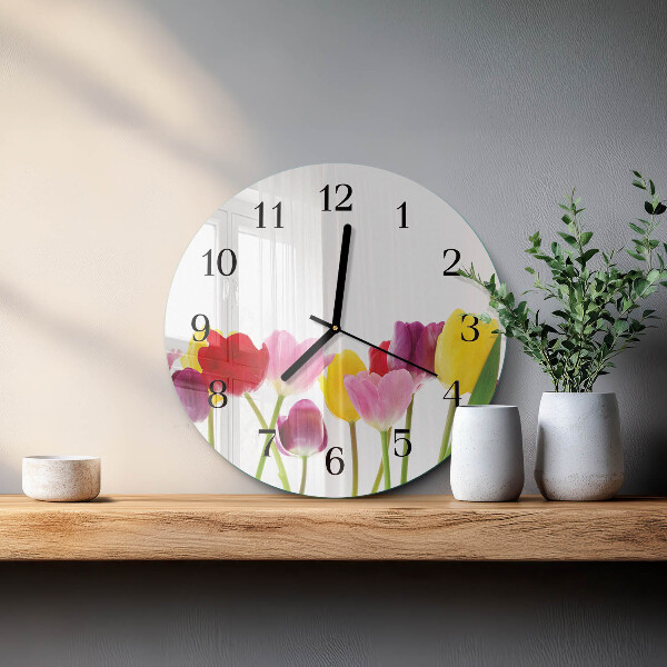 Round wall clock Colorful Tulips