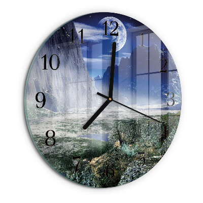 Round wall clock Mountains Moon