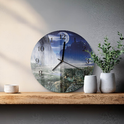 Round wall clock Mountains Moon
