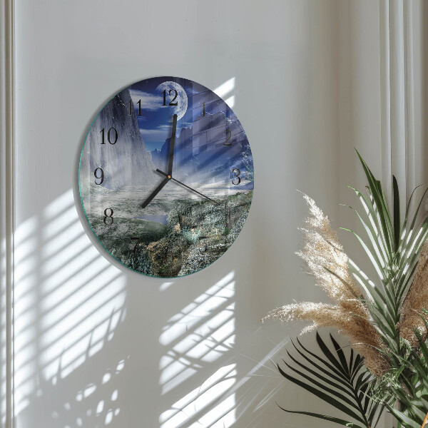 Round wall clock Mountains Moon