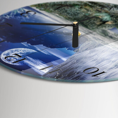 Round wall clock Mountains Moon