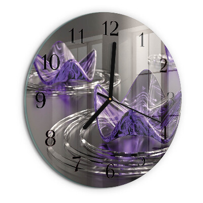 Round wall clock Glass Flowers
