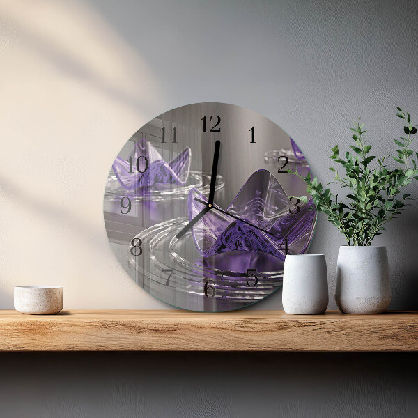 Round wall clock Glass Flowers