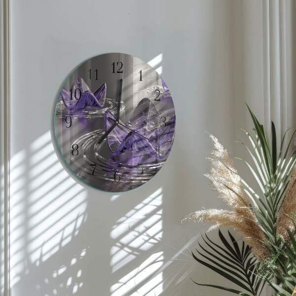 Round wall clock Glass Flowers