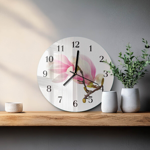Round wall clock Magnolia Flower