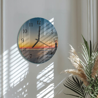 Round wall clock Lighthouse Sea