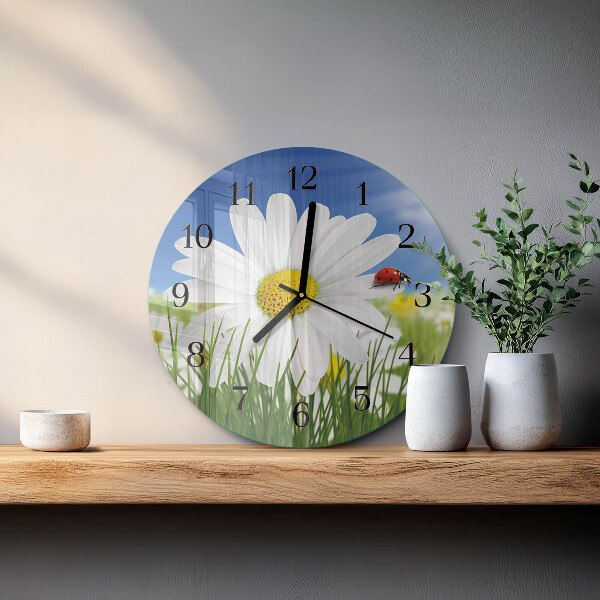 Round wall clock Flower and Ladybug