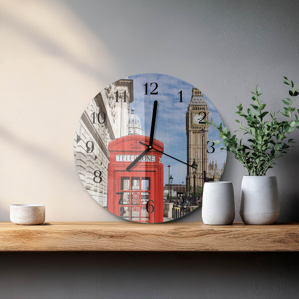 Round wall clock Red Telephone Booth