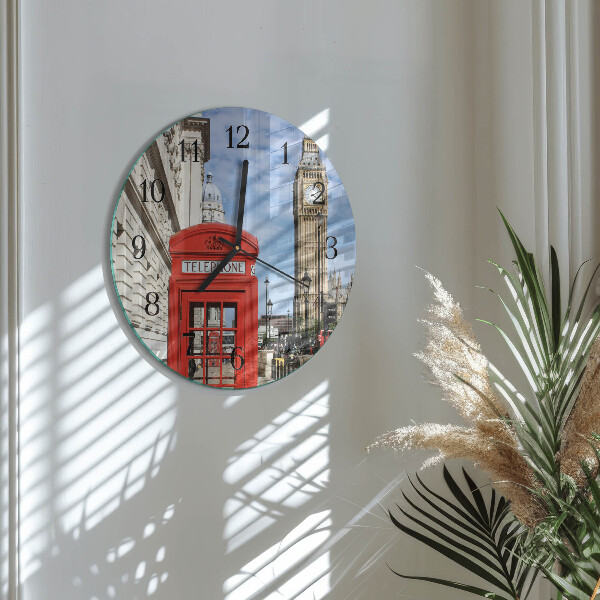 Round wall clock Red Telephone Booth