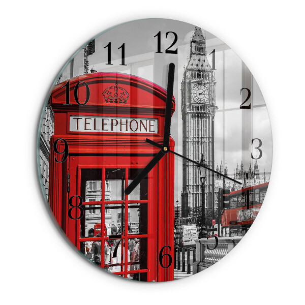 Round wall clock Red Telephone Booth