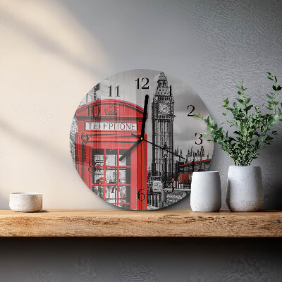 Round wall clock Red Telephone Booth