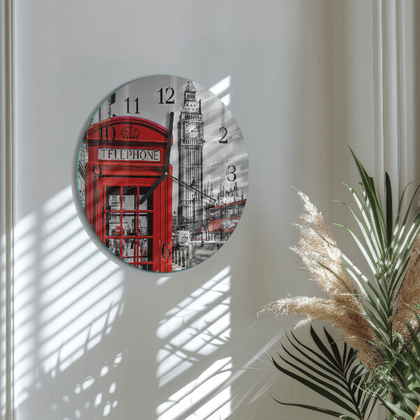 Round wall clock Red Telephone Booth