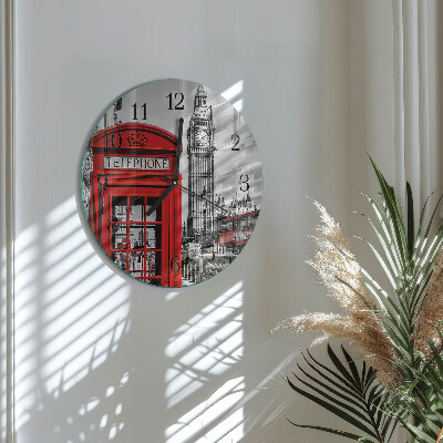 Round wall clock Red Telephone Booth