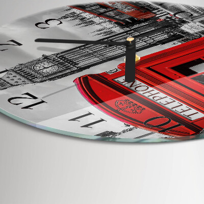 Round wall clock Red Telephone Booth