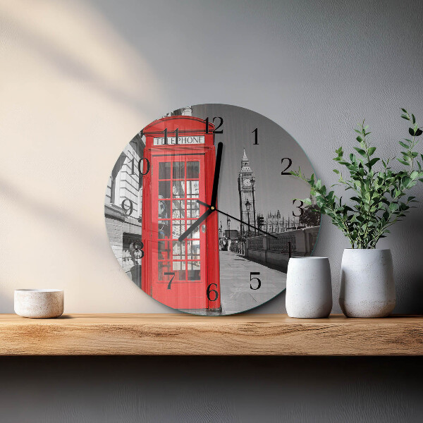 Round wall clock Red Telephone Booth