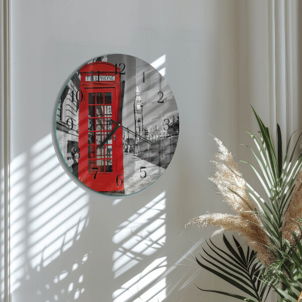 Round wall clock Red Telephone Booth