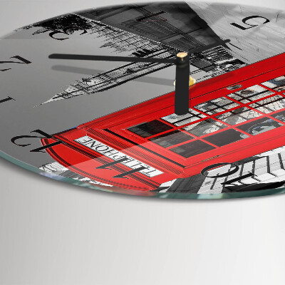 Round wall clock Red Telephone Booth