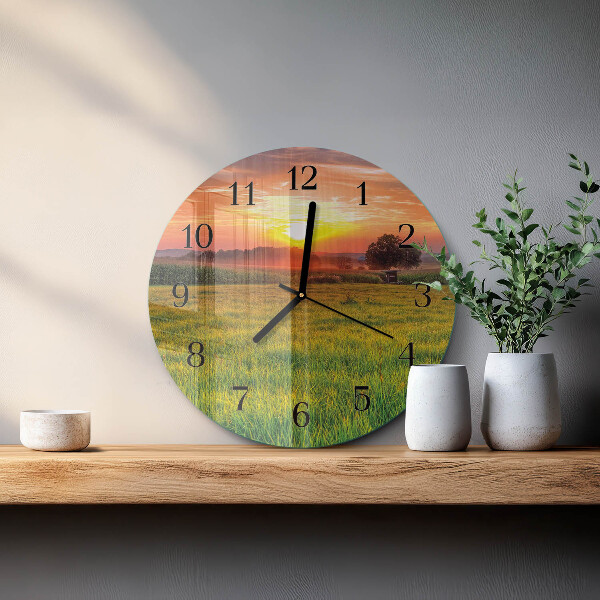 Round wall clock Landscape Meadow